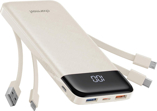 Portable Charger with Built-in Cables, Power Bank, 6 Outputs, 3 Inputs, 3A Fast Charging -10000mAh