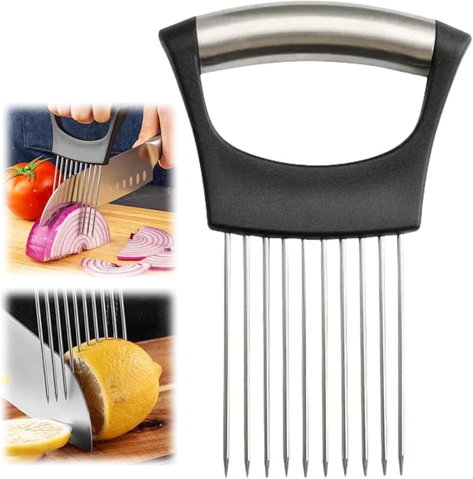 Stainless Steel Onion Slice Holder Tool, Lemon Slicer Vegetable Cutter, Chopper MultipurposeSlicing Assistant Tool for Meat, Onion,Lemon, Potato, Tomato Home Kitchen Tools (1 PCS 3"L x 5.51"W x 3.7"H)