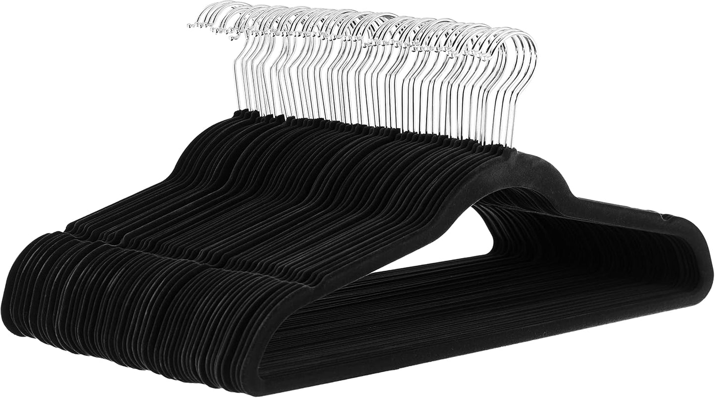 Better Homes & Gardens Slim, Velvet, Non-Slip Suit Clothes Hangers, Pack of 50, BlackBlack for Shirts Blouses Pants Men's Suits Dress Shirts 8.8"W x 17.3"H