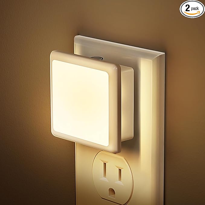 LED Night Light, 2 Pack Plus Into Wall with Dusk to Dawn Sensor, Dimmable Nightlights, Adjustable Brightness for Bathroom, Hallway, Bedroom Kids Room Stairway Soft White Plastic