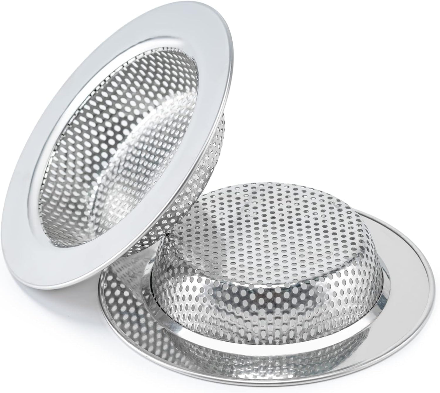 2 PCS Kitchen Sink Strainer with Large Wide Rim 4.5" Diameter for Kitchen Sinks, Stainless Steel, Kitchen Sink Drain Strainer, Upgraded Double-Layer Safe Design