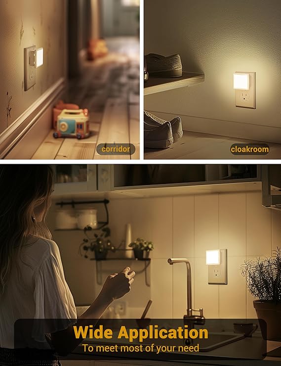 LED Night Light, 2 Pack Plus Into Wall with Dusk to Dawn Sensor, Dimmable Nightlights, Adjustable Brightness for Bathroom, Hallway, Bedroom Kids Room Stairway Soft White Plastic