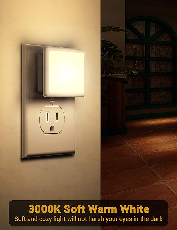 LED Night Light, 2 Pack Plus Into Wall with Dusk to Dawn Sensor, Dimmable Nightlights, Adjustable Brightness for Bathroom, Hallway, Bedroom Kids Room Stairway Soft White Plastic