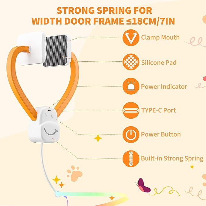 Interactive Automatic Cat Toy - Hanging Door Clip with 360° Rotating Ribbons, Feather & Rainbow Teaser for Indoor Cats, Kittens & Exercise Play