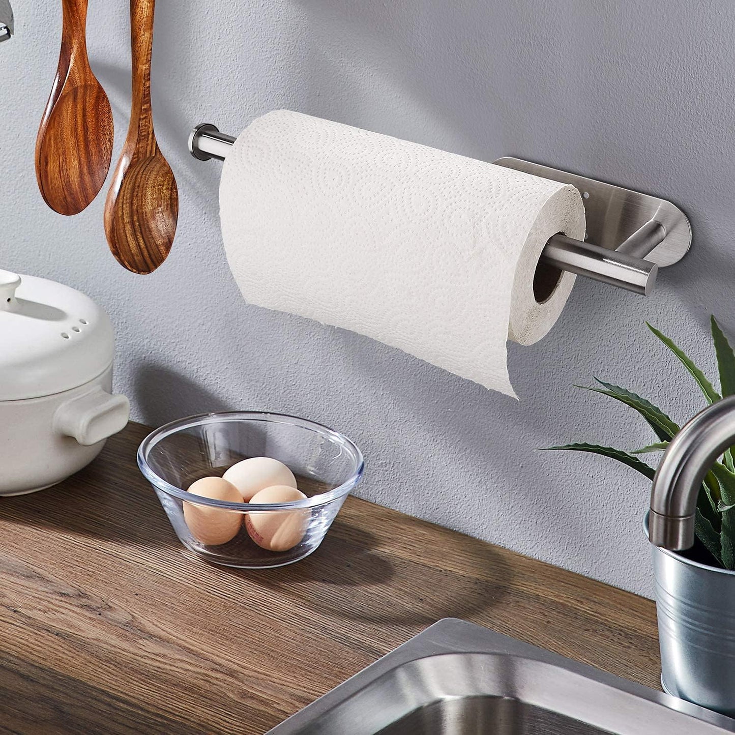 Paper Towel Holders for Kitchen,Stainless Steel, Self-Adhesive or Screw Mount, Fits Paper Towels Bulk, Under Cabinet,Both Available in Adhesive Color Silver 12"L x 3.5"W