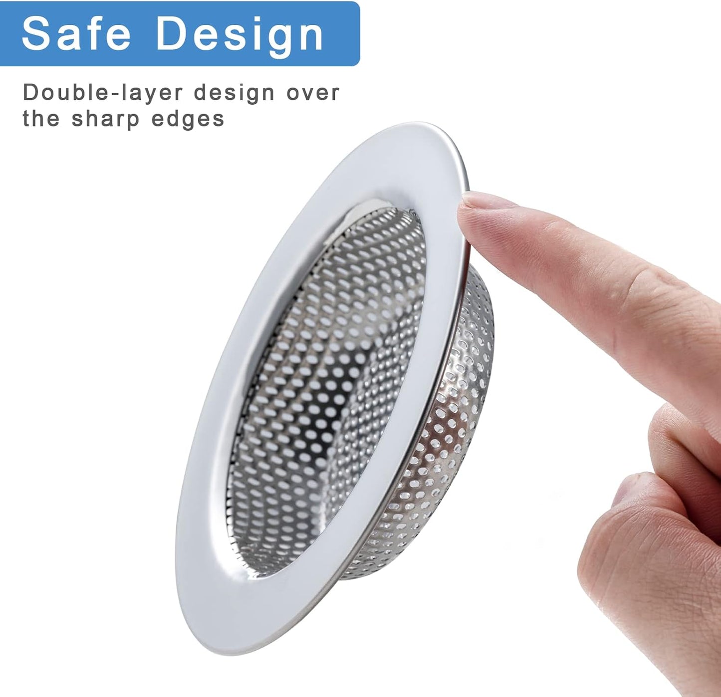 2 PCS Kitchen Sink Strainer with Large Wide Rim 4.5" Diameter for Kitchen Sinks, Stainless Steel, Kitchen Sink Drain Strainer, Upgraded Double-Layer Safe Design
