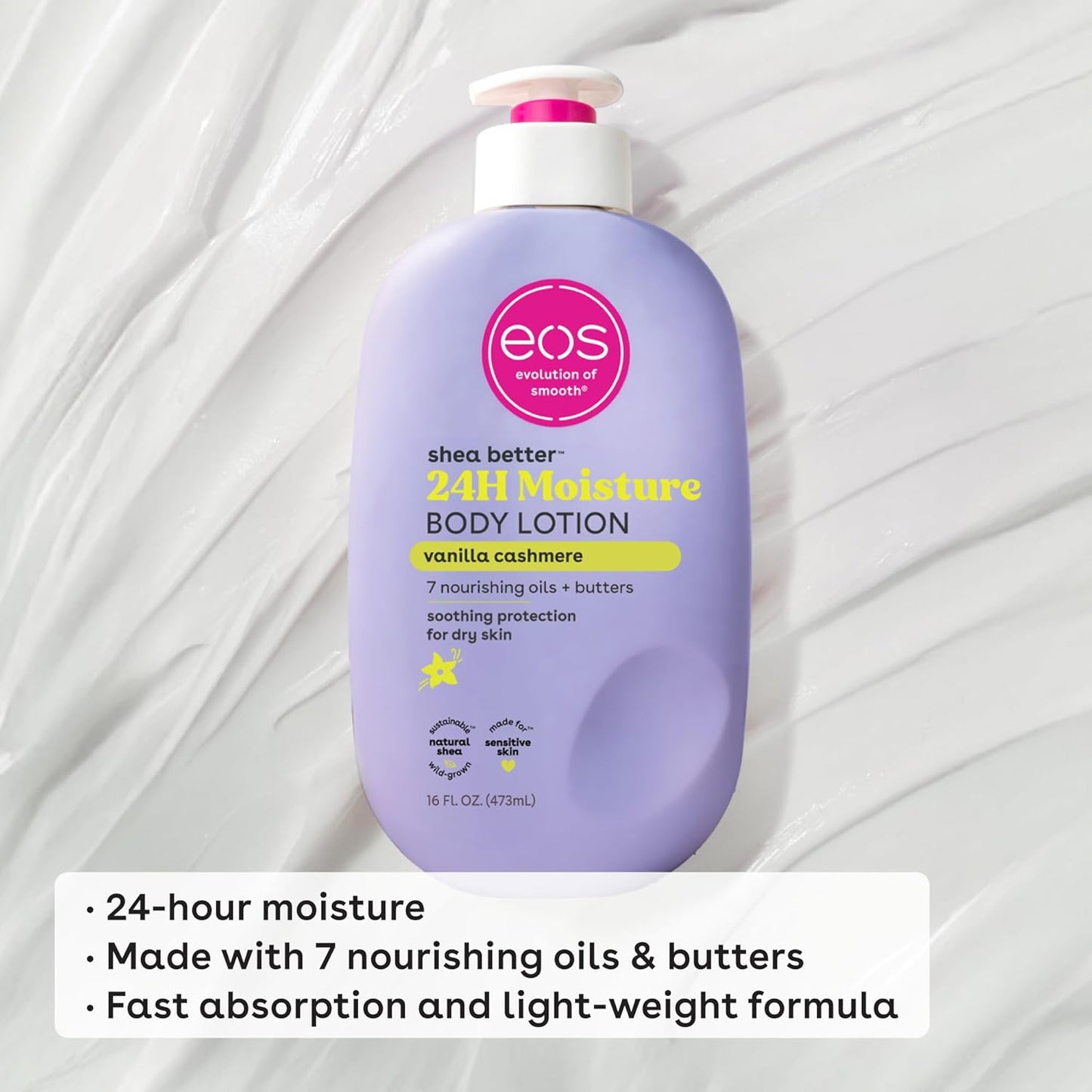 Vanilla Cashmere Ultra-Hydrating Body Lotion 24 to 72-Hour Moisture with Natural Shea Butter, Lightweight and Non-Greasy Formula, Vegan Skincare for Dry, Sensitive and Post-Shave Skin, 16 fl oz + 7 fl oz