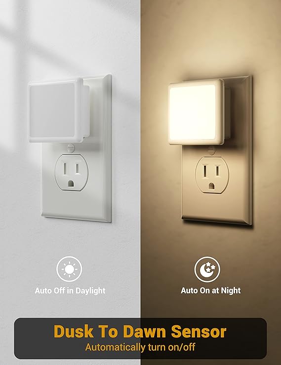 LED Night Light, 2 Pack Plus Into Wall with Dusk to Dawn Sensor, Dimmable Nightlights, Adjustable Brightness for Bathroom, Hallway, Bedroom Kids Room Stairway Soft White Plastic