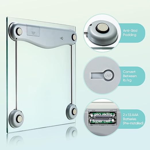 Scale for Digital Bathroom Scale, Body Weight Machine for People Large Blue LCD Backlight Display, High Precision Measurements,6mm Tempered Glass, 400 Pounds color Blinding.