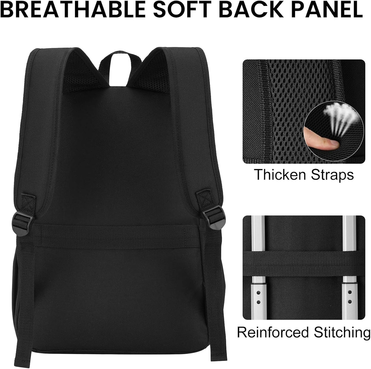 Casual Laptop Backpack for Men and Women Lightweight 15.6 inches Travel, Work and School Bag for Boys and Girls College Bookbag, Black