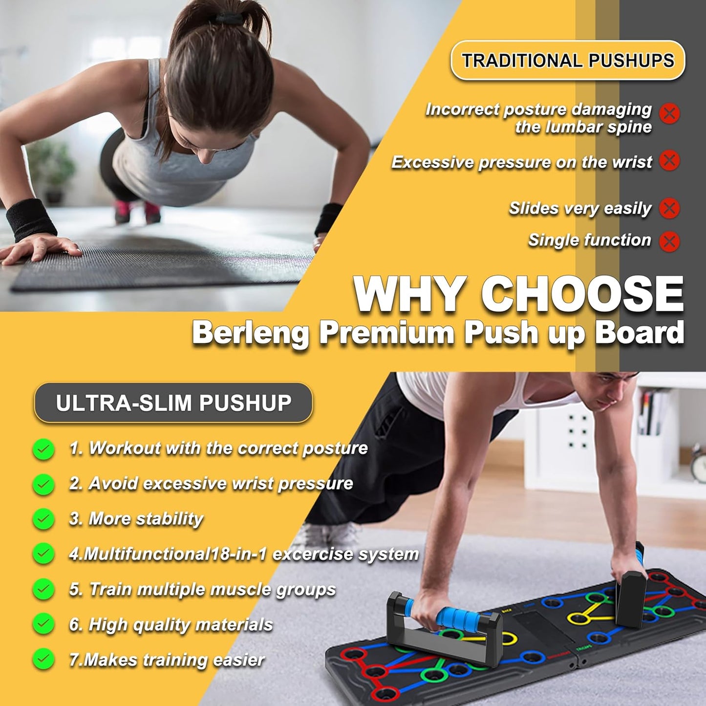 15 in 1 Solid Push Up Board Multi-Functional Home Workout Equipment Pushup Stands System Fitness Floor Chest Muscle Exercise Professional Equipment Burn Fat Strength Training Arm Men & Women Weights