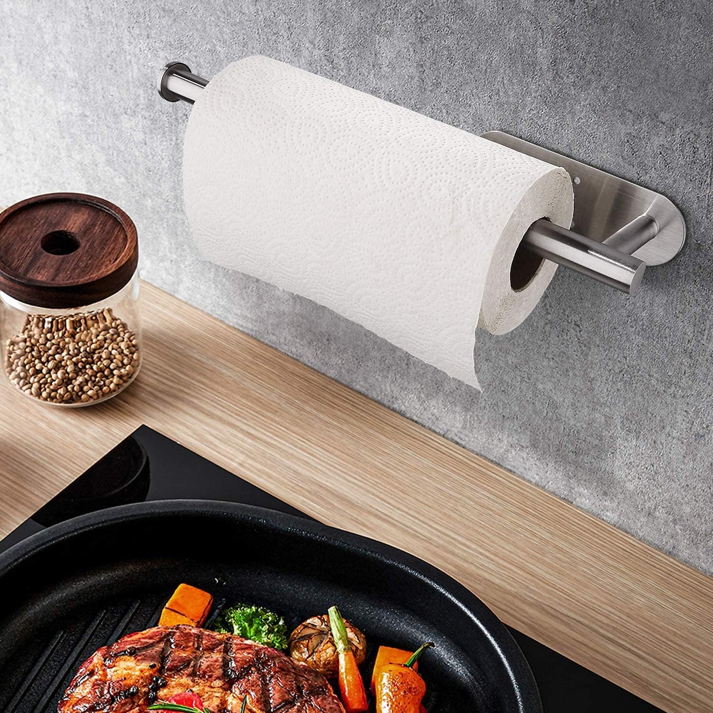Paper Towel Holders for Kitchen,Stainless Steel, Self-Adhesive or Screw Mount, Fits Paper Towels Bulk, Under Cabinet,Both Available in Adhesive Color Silver 12"L x 3.5"W