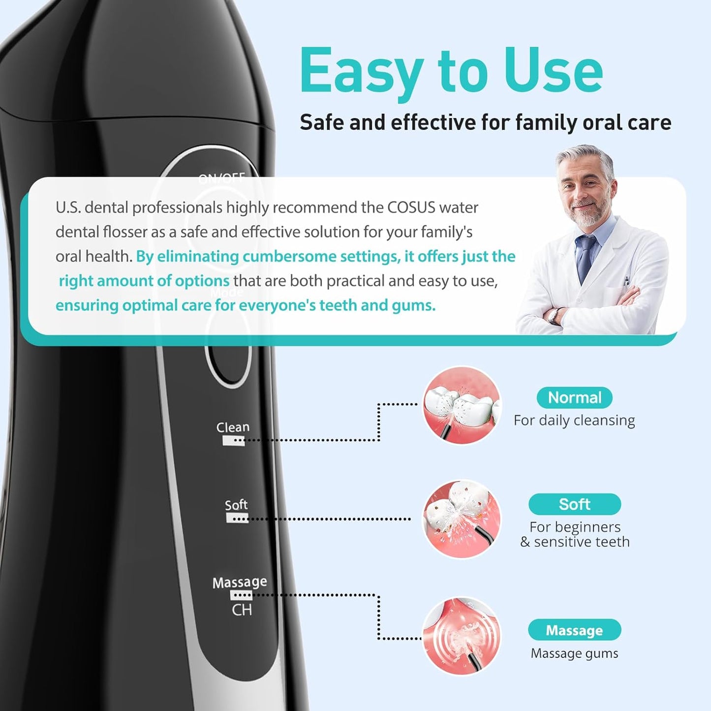 Water Dental Flosser Teeth Pick Portable Cordless Oral Irrigator with 300ML Tank, Rechargeable and IPX7 Waterproof, Electric Flossing Machine for Deep Teeth Cleaning and Travel Use (Model C20 – White)
