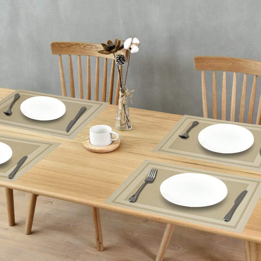 Placemats Set of 4, Heat and Stain Resistant Indoor/Outdoor Place mats, Non-Slip Washable Polyvinyl Chloride Table Mat, Easy to Clean Premium Plastic Mats for Dining table, Kitchen Table (12 x 18 inches).