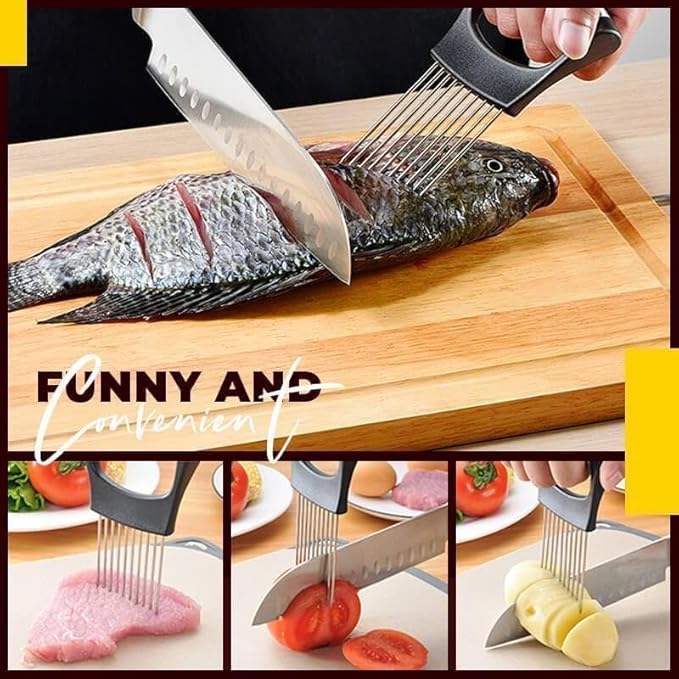 Stainless Steel Onion Slice Holder Tool, Lemon Slicer Vegetable Cutter, Chopper MultipurposeSlicing Assistant Tool for Meat, Onion,Lemon, Potato, Tomato Home Kitchen Tools (1 PCS 3"L x 5.51"W x 3.7"H)