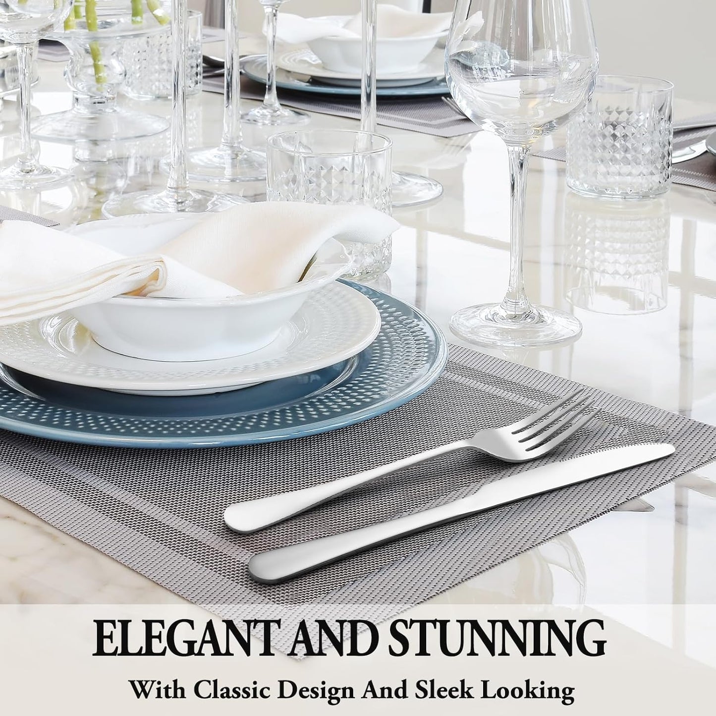 Silverware Set with Steak Knives Stainless Steel Flatware for 4, Mirror Polished Cutlery Set with Forks, Spoons and Knives Dishwasher Safe Tableware for Home and Kitchen(24-Pieces).