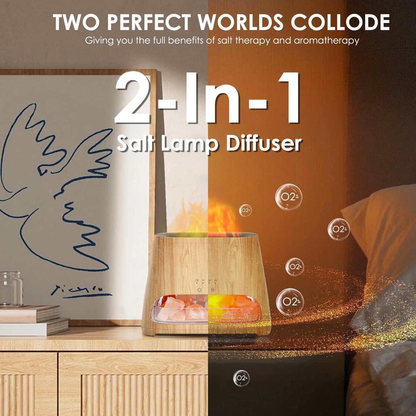 2-in-1 Ultrasonic Essential Oil Diffuser & Himalayan Salt Lamp