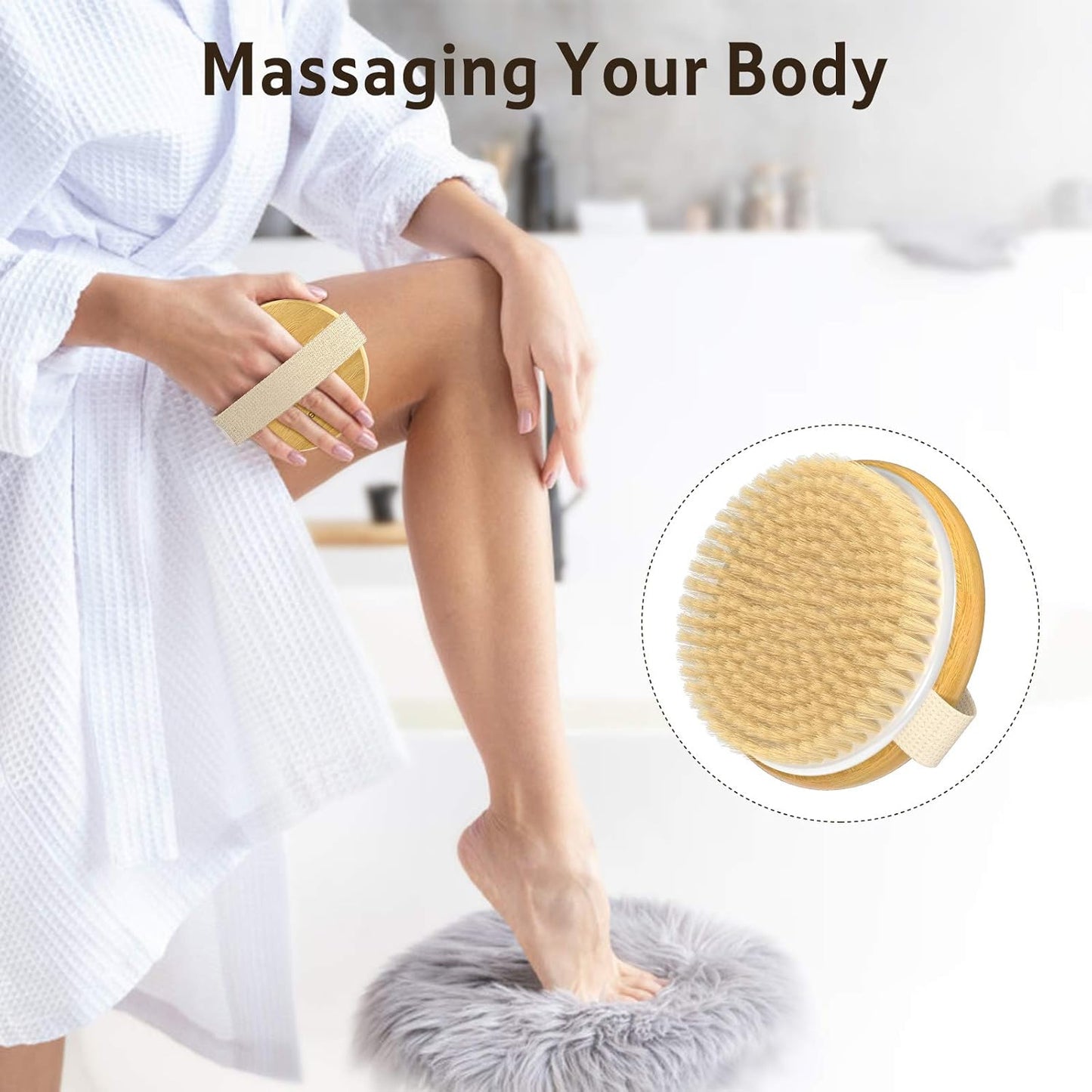 2-Pack Bamboo Dry Body Brushes - Dual-Sided Soft & Stiff Bristles for Wet & Dry Brushing, Suitable for All Kinds of Skin