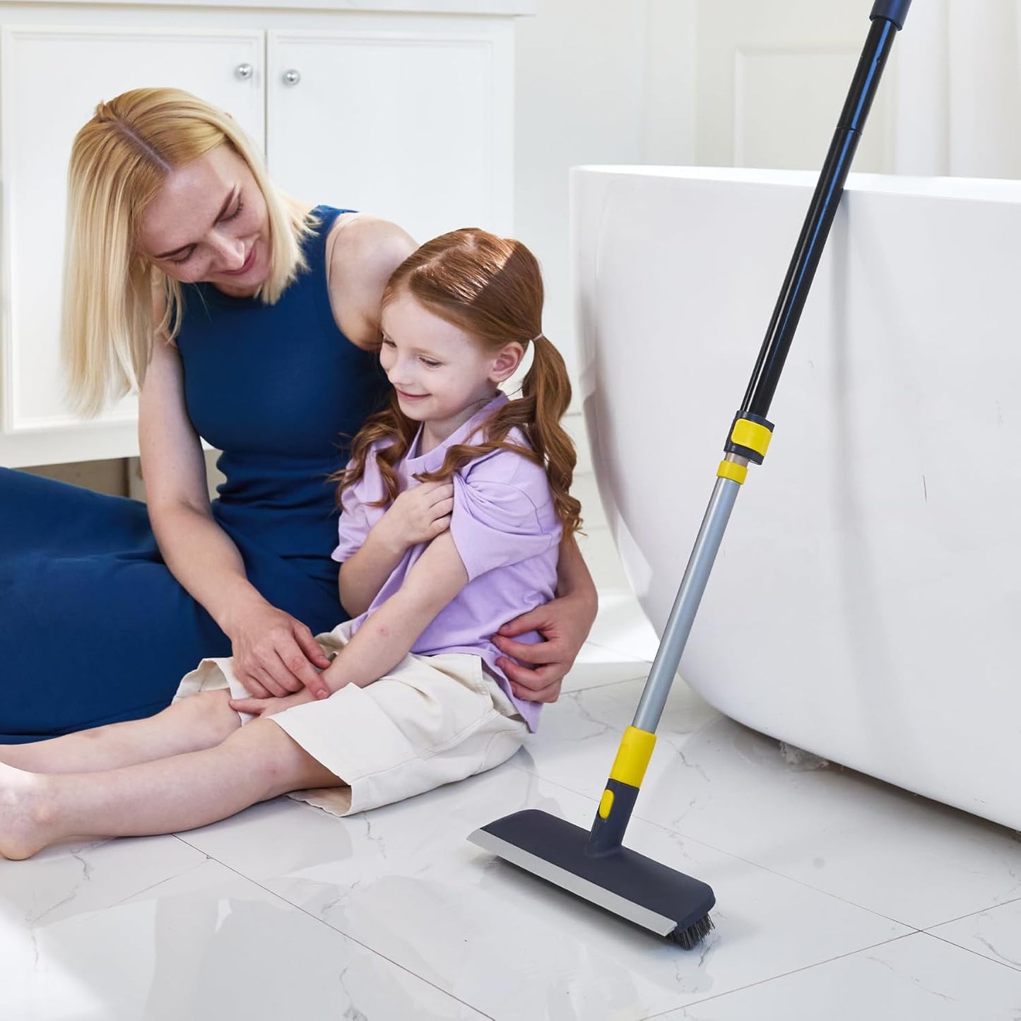 2-in-1 Floor Scrub Brush with Telescopic Handle