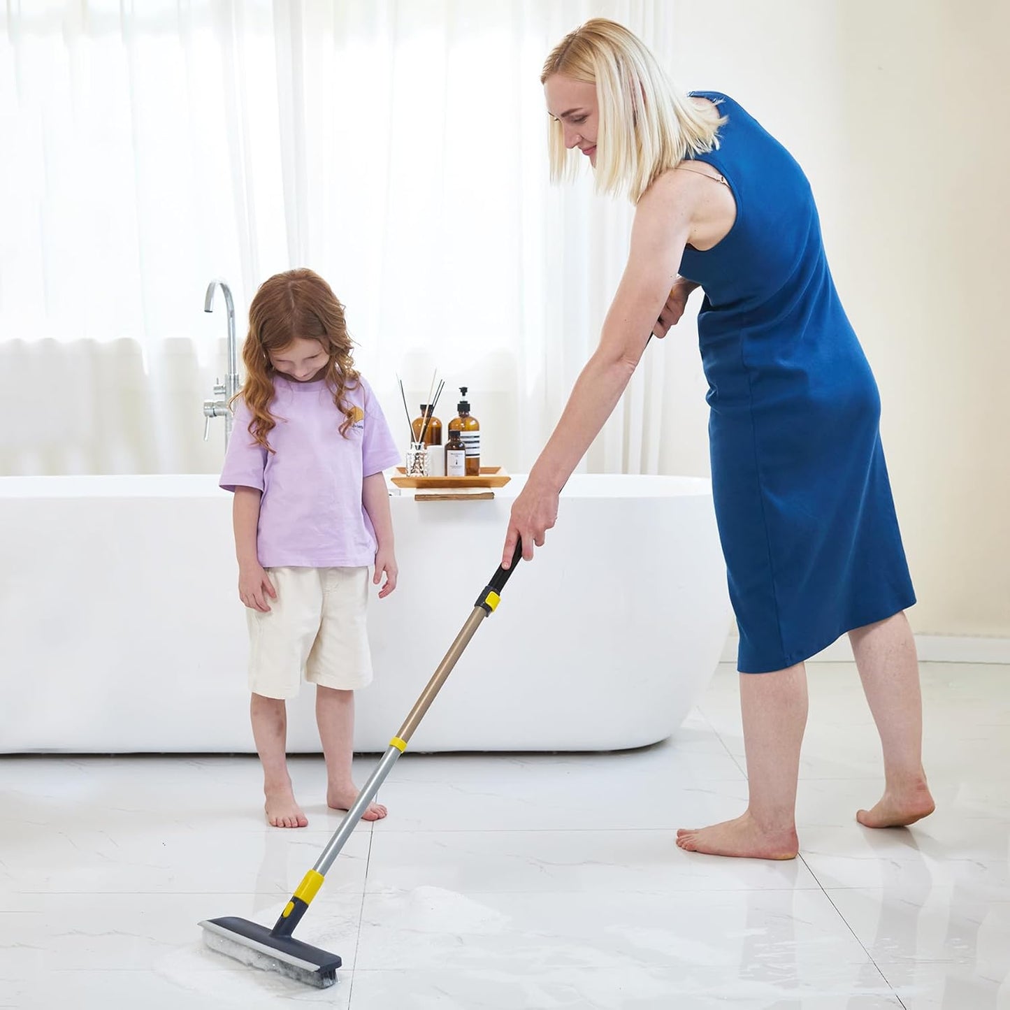 2-in-1 Floor Scrub Brush with Telescopic Handle