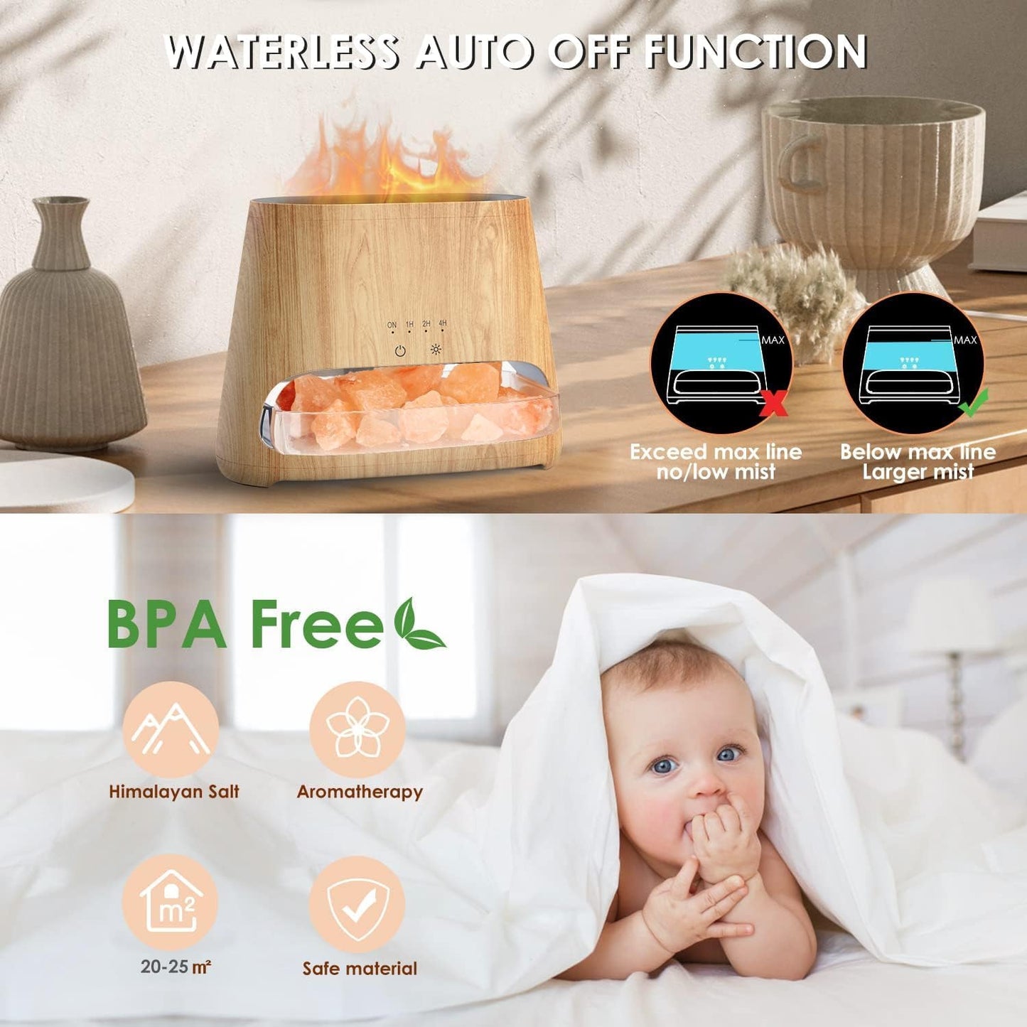 2-in-1 Ultrasonic Essential Oil Diffuser & Himalayan Salt Lamp