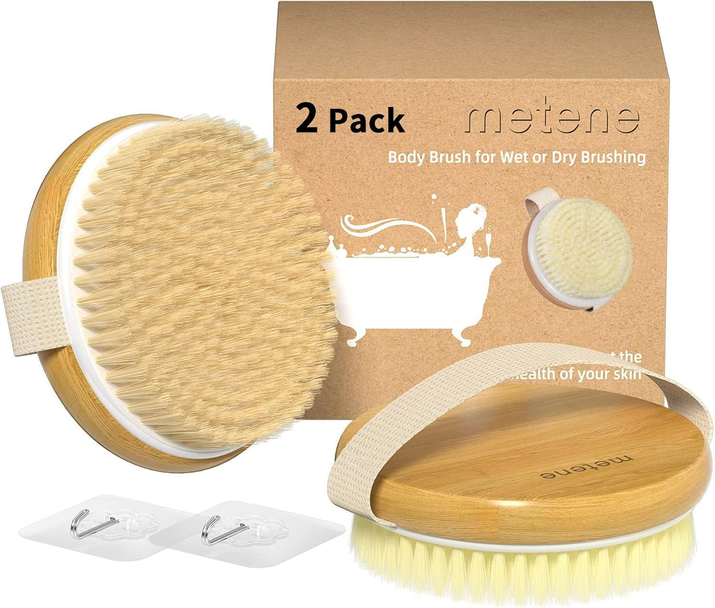 2-Pack Bamboo Dry Body Brushes - Dual-Sided Soft & Stiff Bristles for Wet & Dry Brushing, Suitable for All Kinds of Skin