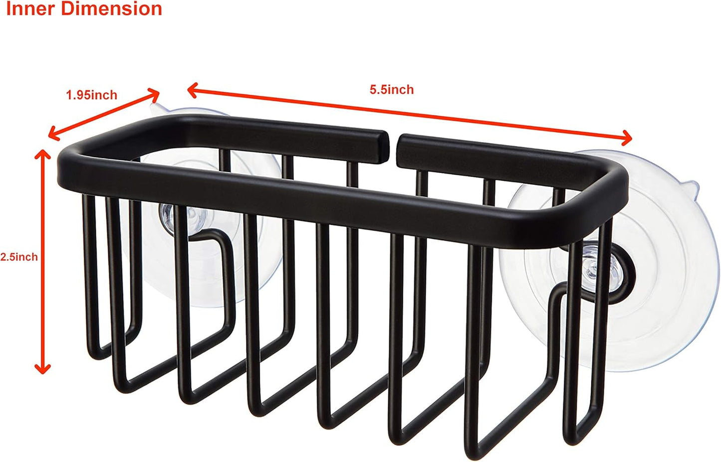 SunnyPoint NeverRust Kitchen & Bathroom Sink Caddy for Sponges, Scrubbers, and Soap, 6" x 2.5" x 2.75", with Adhesive Mount and Additional Suction Cup - Aluminum (Black)