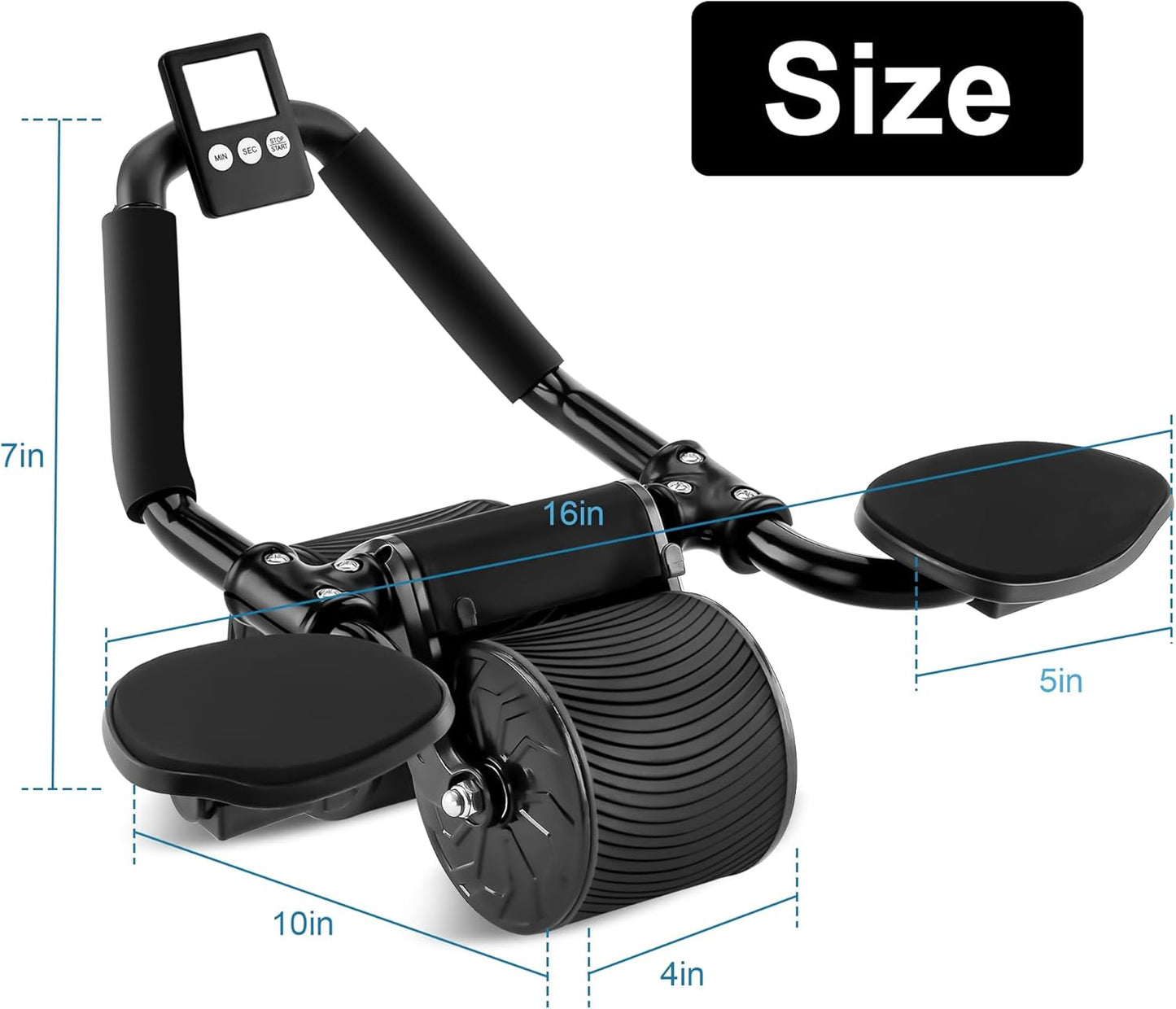 Ab Roller Wheel with Timer, Automatic Rebound Abdominal Wheel - Knee Mat & Elbow Support - Fitness Trainer for Core Strength
