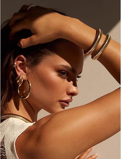 18K Gold Plated Chunky Bangle Bracelet Set for Women
