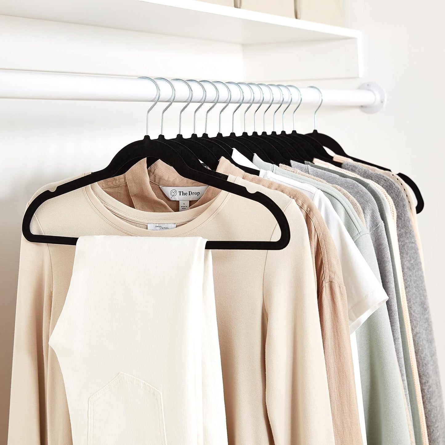 Better Homes & Gardens Slim, Velvet, Non-Slip Suit Clothes Hangers, Pack of 50, BlackBlack for Shirts Blouses Pants Men's Suits Dress Shirts 8.8"W x 17.3"H