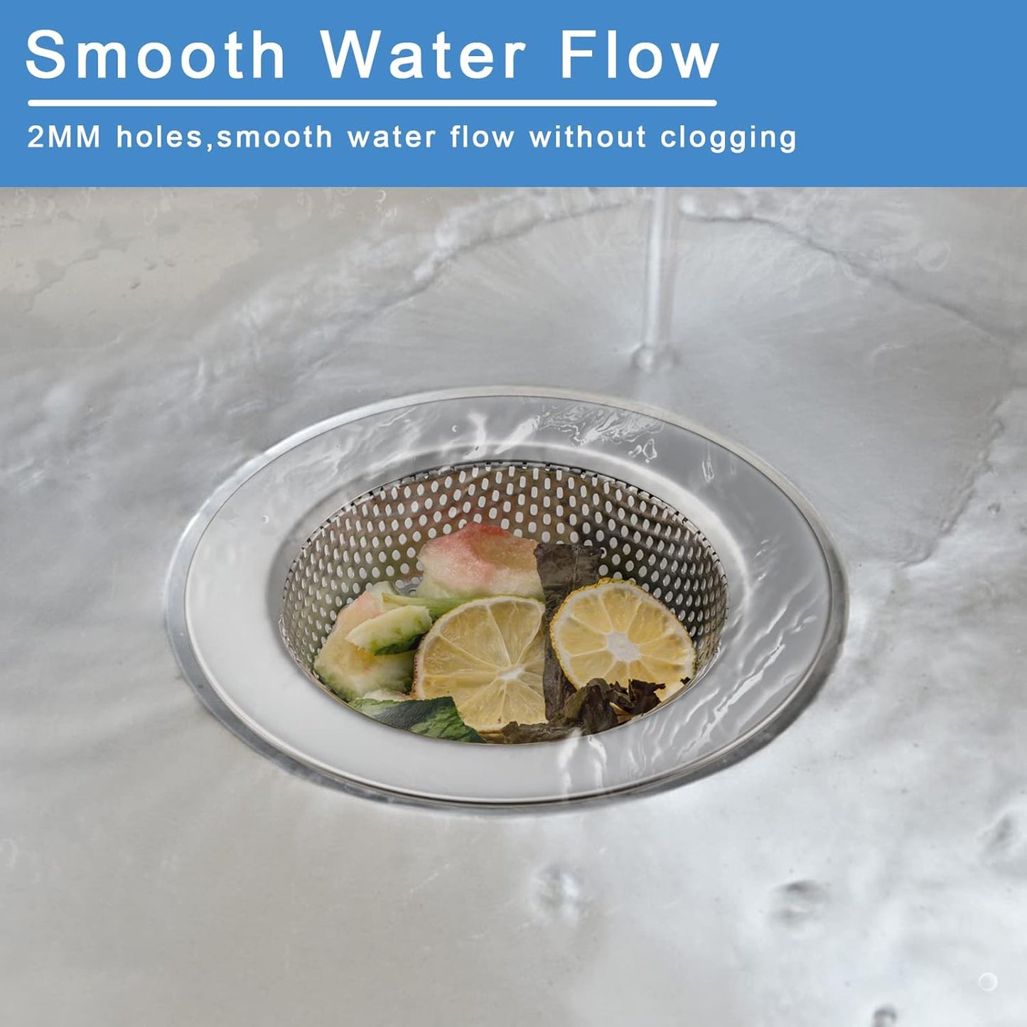 2 PCS Kitchen Sink Strainer with Large Wide Rim 4.5" Diameter for Kitchen Sinks, Stainless Steel, Kitchen Sink Drain Strainer, Upgraded Double-Layer Safe Design