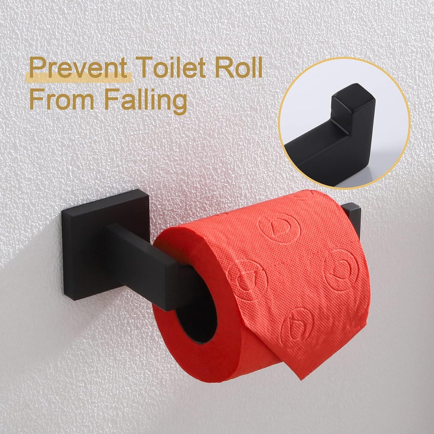 Black Matte Black Stainless Steel Toilet Paper Holder - Modern Square Wall-Mounted Bathroom & Kitchen Dispenser