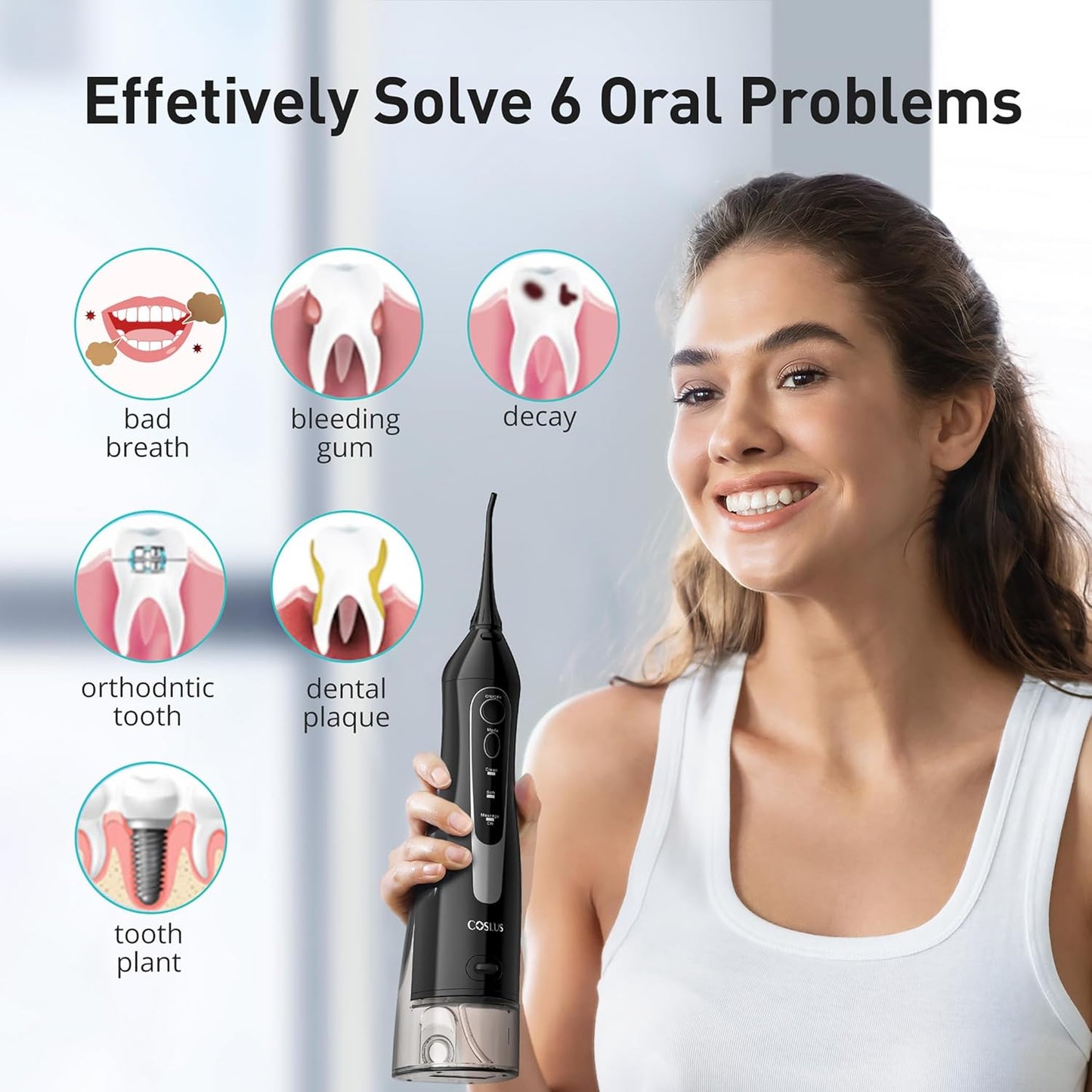 Water Dental Flosser Teeth Pick Portable Cordless Oral Irrigator with 300ML Tank, Rechargeable and IPX7 Waterproof, Electric Flossing Machine for Deep Teeth Cleaning and Travel Use (Model C20 – White)