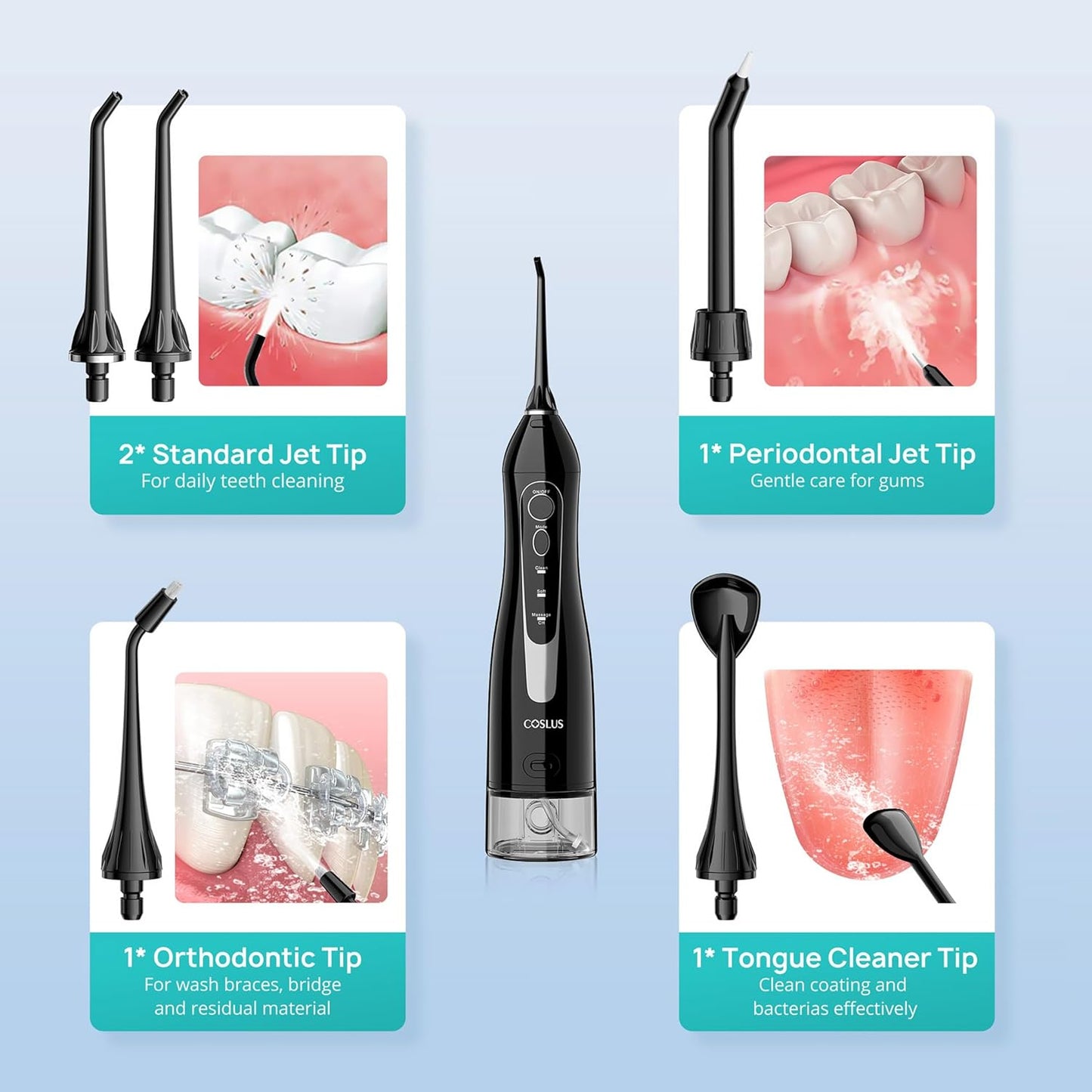 Water Dental Flosser Teeth Pick Portable Cordless Oral Irrigator with 300ML Tank, Rechargeable and IPX7 Waterproof, Electric Flossing Machine for Deep Teeth Cleaning and Travel Use (Model C20 – White)