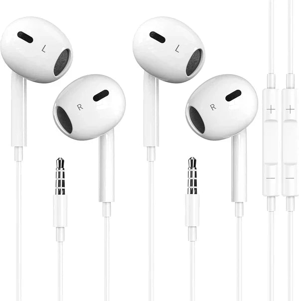 Wired Earphones with Mic & Volume Control (2-Pack) | Compatible with iPhone, Android & More