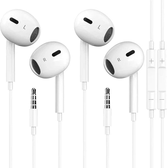 Wired Earphones with Mic & Volume Control (2-Pack) | Compatible with iPhone, Android & More