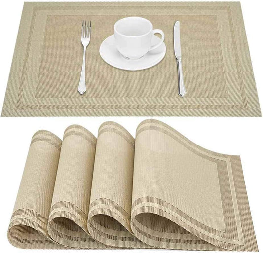 Placemats Set of 4, Heat and Stain Resistant Indoor/Outdoor Place mats, Non-Slip Washable Polyvinyl Chloride Table Mat, Easy to Clean Premium Plastic Mats for Dining table, Kitchen Table (12 x 18 inches).