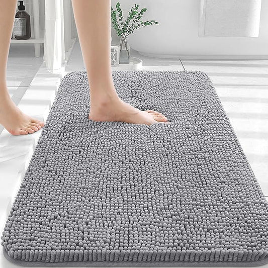 Bathroom Rugs 30x20, Extra Soft Chenille Bath Mat, Super Absorbent Quick Dry, Non Slip Rubber Backing, Machine Washable Bath Rugs for Bathroom Floor, Shower, Tub, Home Decor, Grey colors