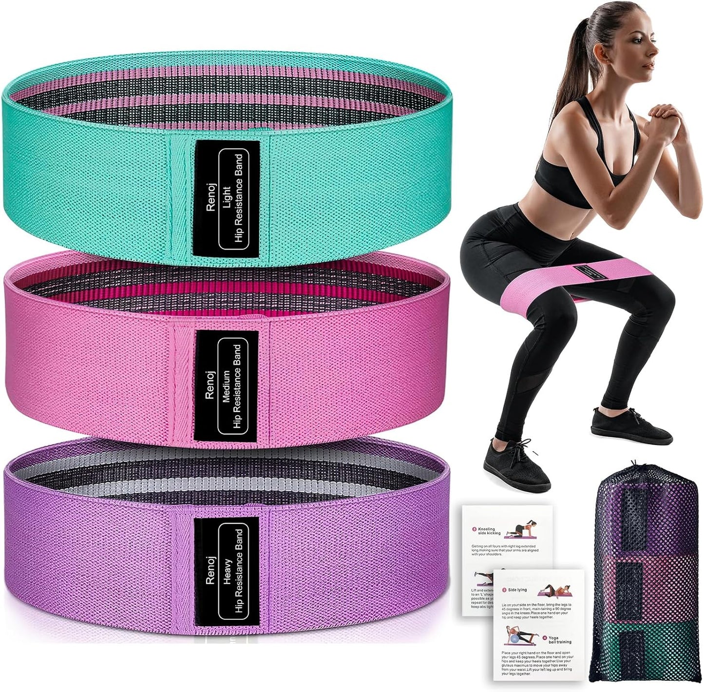 Resistance Loop Exercise Bands for Home Fitness, Yoga Starter Sets for Men, Woman and Beginners , Stretching, Strength Training, Physical Therapy,Pilates, 3 Set of Stretch Exercise Workout Bands for Booty Legs