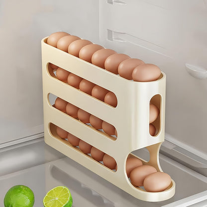 Automatic Egg Holder for Fridge- Space-Saving Automatic Rolling Eggs Dispenser, 4 Tiers Refrigerator  Egg Rack Holds up to 30 pcs Yellow Color (1 Count ‎12.99"D x 3.14"W x 7"H)