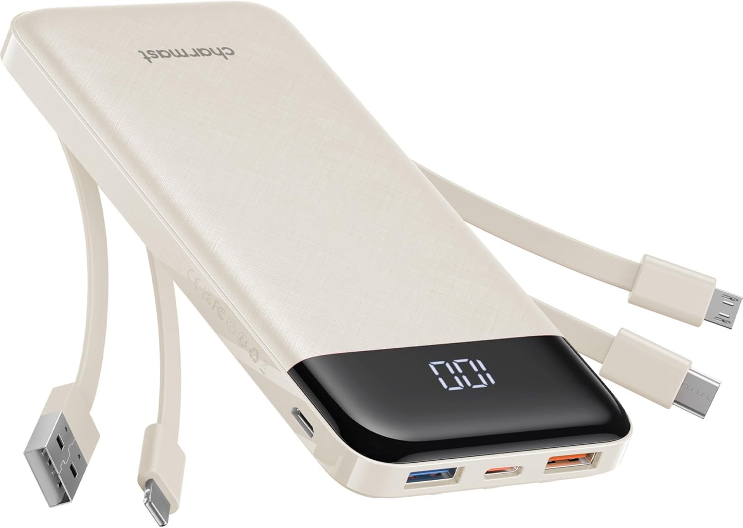 Portable Charger with Built-in Cables, Power Bank, 6 Outputs, 3 Inputs, 3A Fast Charging -10000mAh