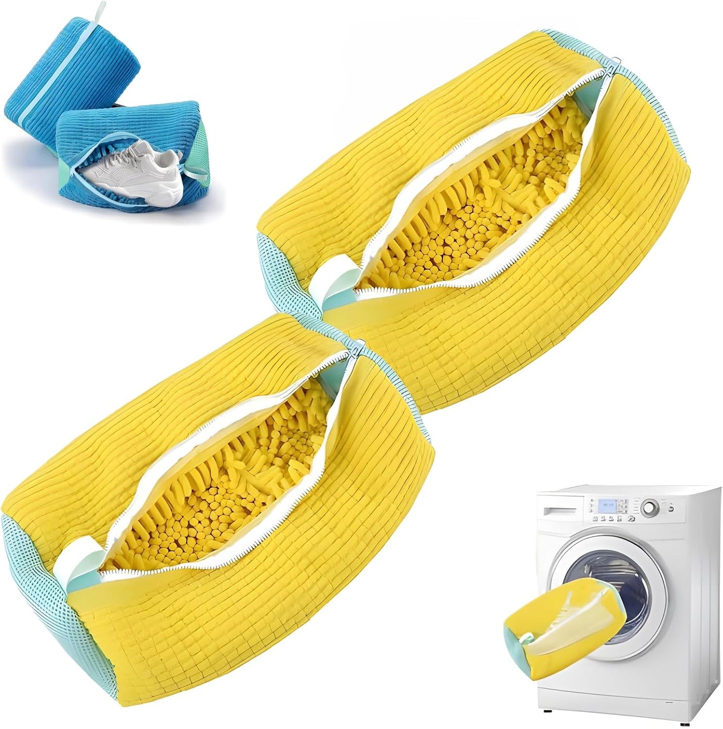 Shoe Washing Machine Bag (2 Pack) - Sneaker Laundry Bag for Washer, Reusable Mesh Shoe Cleaner Protector, Durable Chenille Fiber for Sneakers, Canvas, Sports & Kids Shoes, Prevents Damage & Scuffs