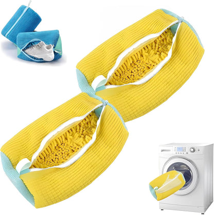 Shoe Washing Machine Bag (2 Pack) - Sneaker Laundry Bag for Washer, Reusable Mesh Shoe Cleaner Protector, Durable Chenille Fiber for Sneakers, Canvas, Sports & Kids Shoes, Prevents Damage & Scuffs