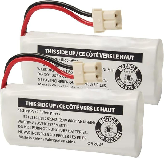 2-Pack BT162342/BT262342 2.4V Rechargeable Battery Packs for Cordless Phones, Compatible with VTech and Other Models