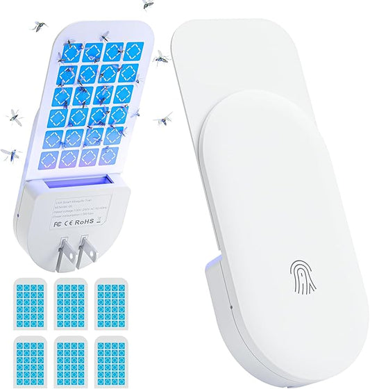 2-in-1 Indoor Flying Insect Trap with Plug-In Light, Includes 6 Glue Cards – Fruit Fly, Gnat, Mosquito & Moth Catcher for Home Use (White)