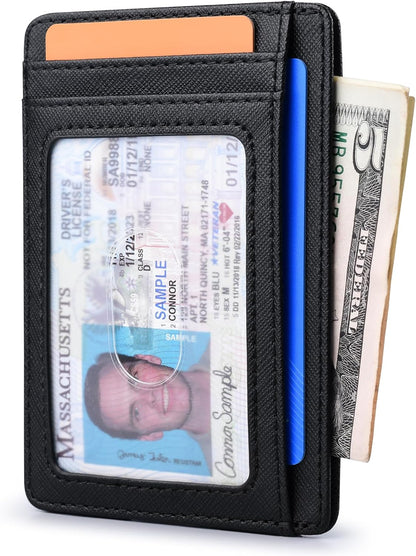 Slim RFID Blocking Leather Wallet Minimalist Front Pocket Wallet for Men and Women, Ultra Slim Design, Secure Card Holder Cross Black.