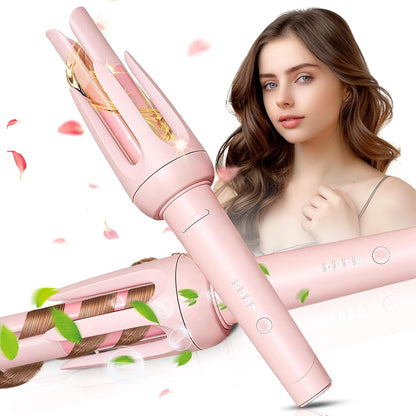 Automatic Hair Curler,  Auto-Rotating Curling Iron with 4 Heat Settings and 3 Timer Modes, Anti-Tangle, Anti-Scald, Auto Shut-Off, Damage-Free Styling Tool for Medium to Long Hair (Pink)