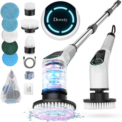 Premium Electric Spin Scrubber Cordless Power Cleaning System with 8 Interchangeable Brush Heads, Dual-Speed Motor, LCD Display and Adjustable Extension Handle IPX7 Waterproof for Deep Cleaning Bathroom, Tub, Tile, Grout, Floors and Walls