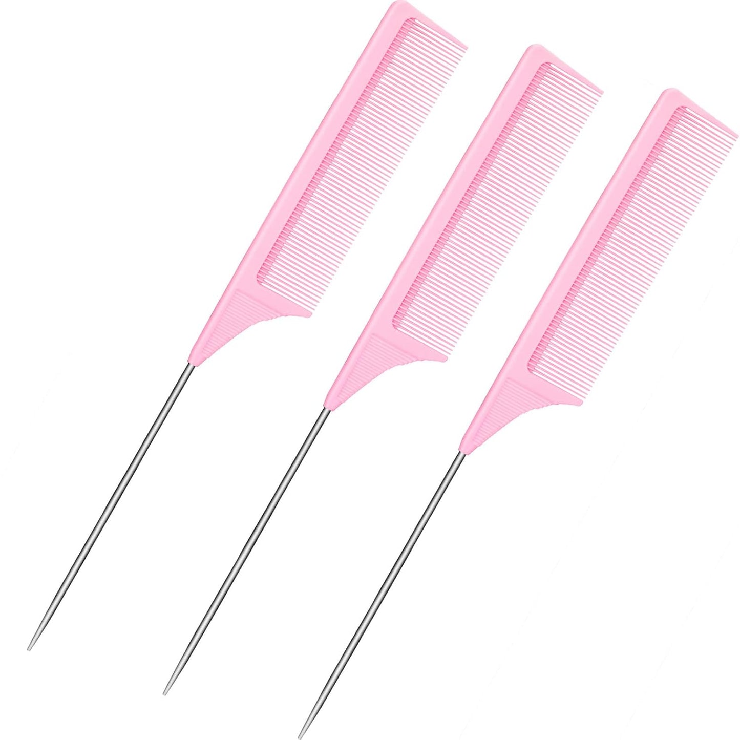 CARBON FIBER RAT TAIL COMBS HEAT RESISTANT, LIGHTWEIGHT FINE-TOOTH TEASING AND SECTIONING COMBS WITH METAL PICK FOR WOMEN AND GIRLS IDEAL FOR STYLING AND PARTING HAIR (3-PACK 9-INCH)