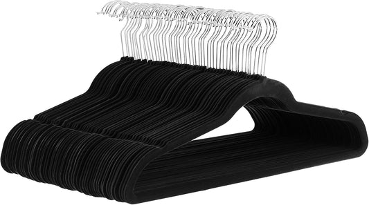 Better Homes & Gardens  Slim, Velvet, Non-Slip Suit Clothes Hangers, Pack of 50, BlackBlack for Shirts Blouses Pants Men's Suits Dress Shirts 8.8"W x 17.3"H